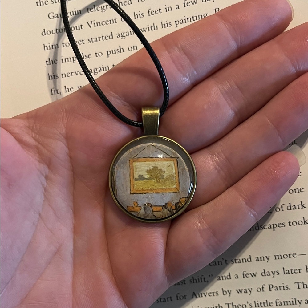 Upcycled Art Print Pendant Necklace - Van Gogh Bedroom at Arles